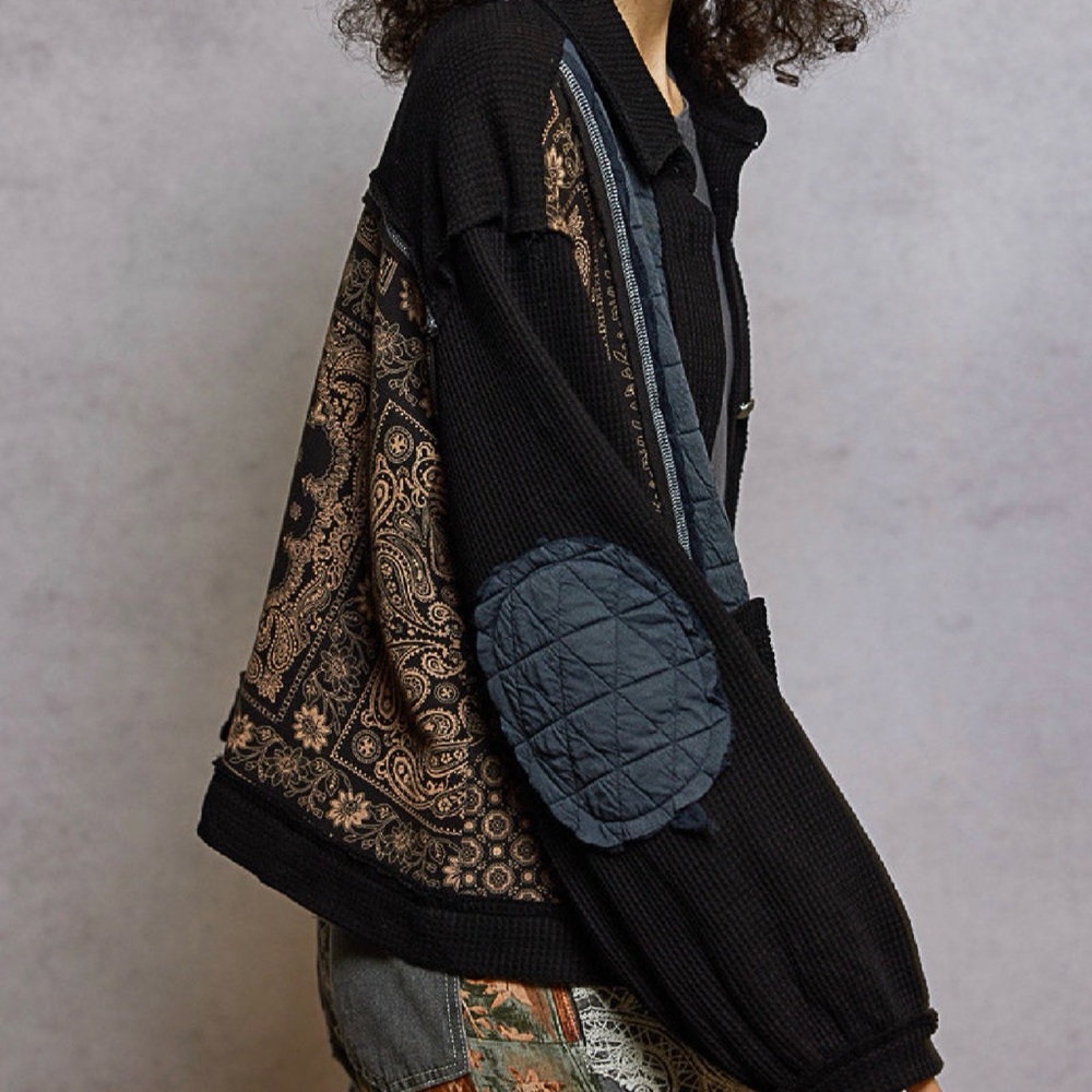 POL Mixed-Patch Utility Jacket in Black, Gray and… - image 2